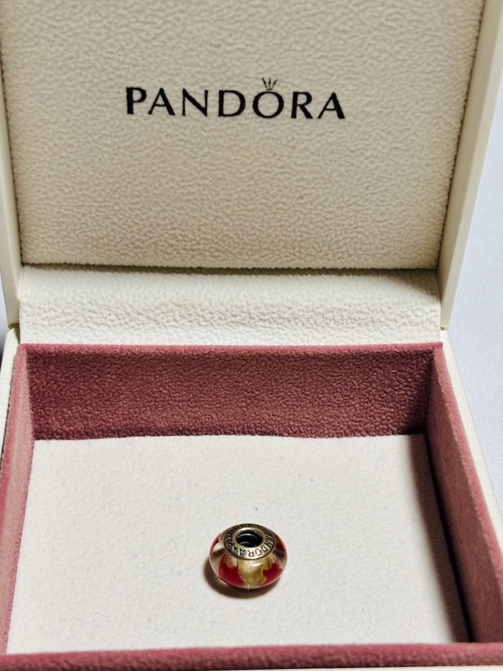RETIRED Pandora clear with red stars Murano glass charm
